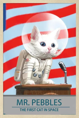 Vista 7 de Trends International Fallout 4 - Póster de pared de Mr. Pebbles - El primer gato en el espacio, 14.72 x 22.37 pulgadas, versión enmarcada de madera