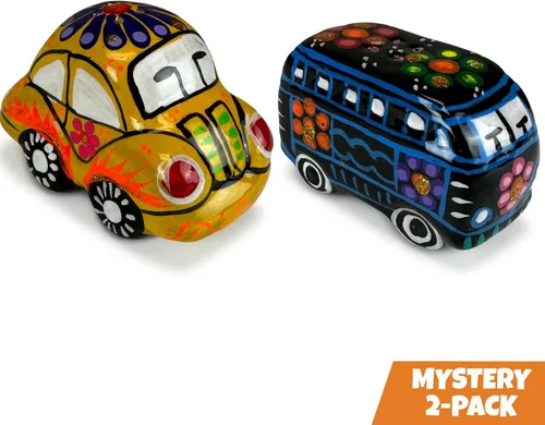 Vista 2 de FFX Artesania Salero mexicano – Diseño retro de los años 60 hippie artesano auto y mini autobús – Carrito y Autobús – Hecho a mano Saleros