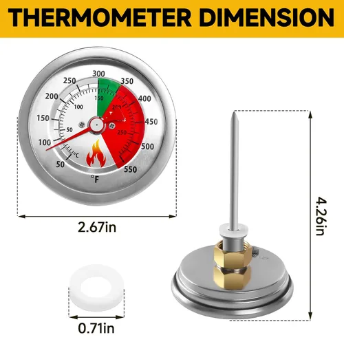 Vista 2 de Termómetro de freidora 5070 mejorado de repuesto para freidoras Bayou de 2.5/4/9 galones, termómetro de aceite de 50-550 °F con cuerpo de acero