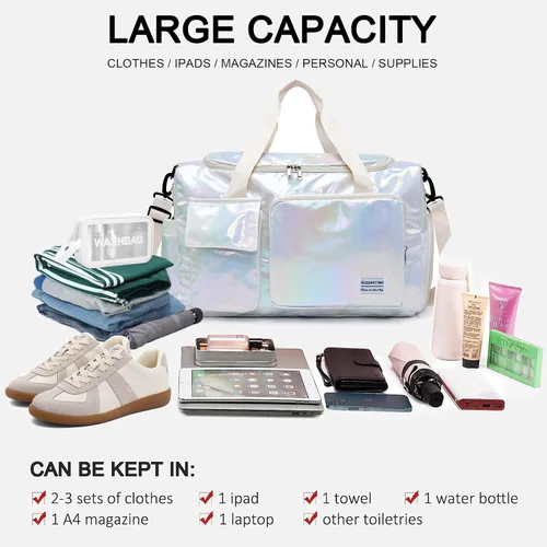 Vista 56 de Pequeña bolsa de gimnasio para mujer, bolsa de viaje con compartimento para zapatos