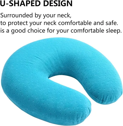 Vista 4 de Mr.Ho Almohada de espuma viscoelástica en forma de U para el cuello y la cabeza, almohada de apoyo para descansar al aire libre, automóvil, oficina