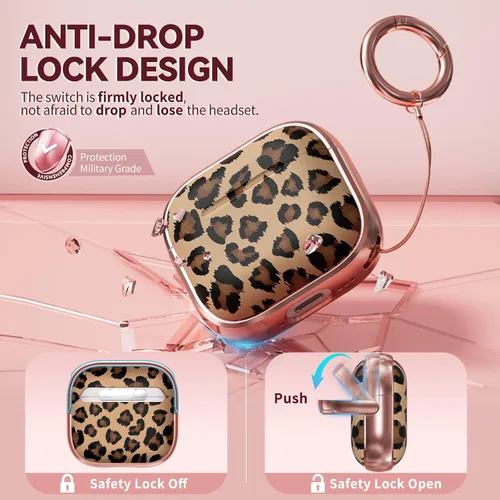 Vista 3 de Inesore Funda con bloqueo de seguridad para AirPods 4 2024, bonita funda floral para AirPod de 4ª generación para mujeres con kit limpiador