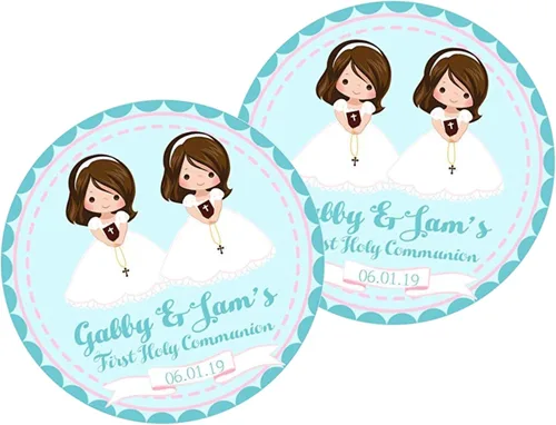 Vista 7 de Calcomanías de primera comunión para niñas, calcomanías de comunión de hermanas, calcomanías de comunión de gemelos para niñas, calcomanías