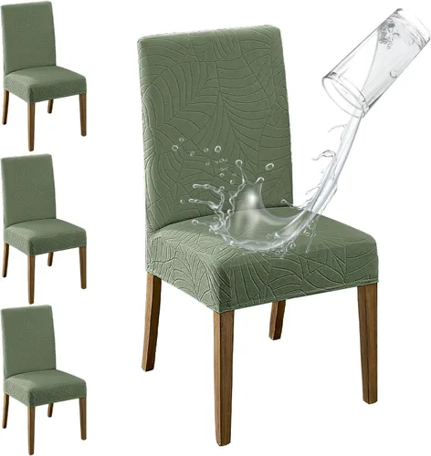 Vista 31 de MOSAYT Juego de 2 fundas para sillas de comedor 100% impermeables, súper ajuste elástico jacquard Parson, fundas extraíbles y lavables para sillas