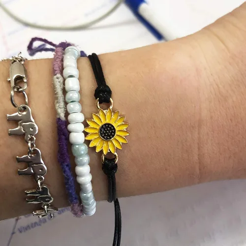 Vista 2 de Pulsera tobillera con diseño de girasol, pulsera ajustable de amistad con diseño de girasol, el mejor regalo para mejores amigos, pareja, familia