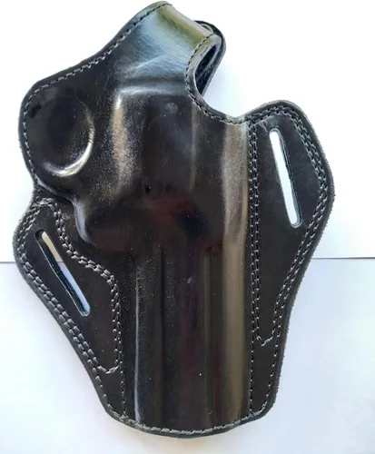 Vista 4 de Funda de cuero hecha a mano para Smith y Wesson Modelo 686 357 Magnum 4 pulgadas barril negro bronceado mano derecha