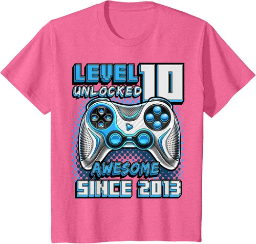 Vista 50 de Level 10 Unlocked Awesome 2013 Video Game 10th Birthday Boy T-Shirt, Negro
