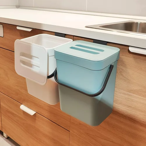 Vista 10 de stonespace Cubo de compost de cocina para encimera, pequeño bote de basura colgante con tapa debajo del fregadero para cocina y baño, cubo de Negro