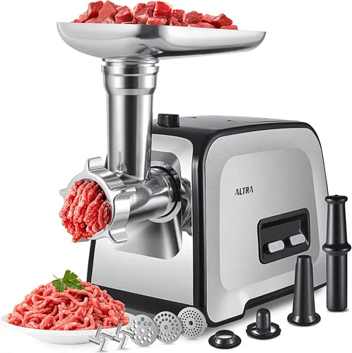 Vista 9 de ALTRA LIFE - Molinillo eléctrico de carne, relleno de salchichas máximo de 2800 W con 2 cuchillas, 3 platos, tubo de salchicha, rallador de queso