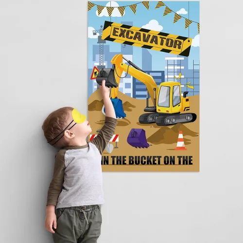 Vista 3 de Hxezoc Pin The Bucket on The Excavator Game con 32 cubos grandes de construcción para juegos de fiesta para niños, fiesta de cumpleaños, suministros
