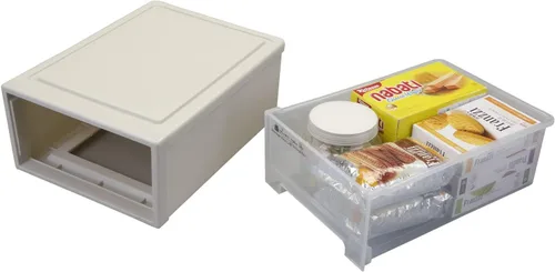 Vista 7 de Obstnny - Paquete de 2 cajones de almacenamiento de plástico, apilables, 17.8 cuartos de galón Caja de cajones de escritorio