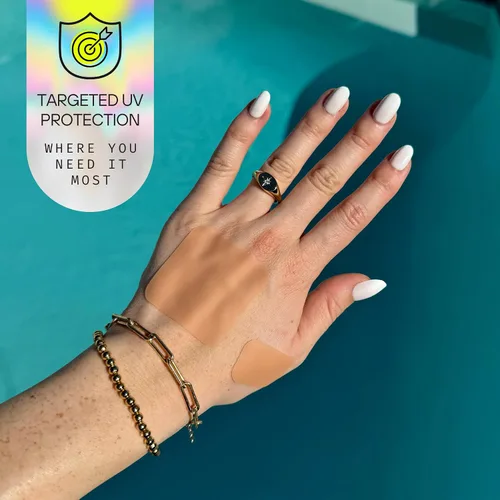Vista 4 de Sun Patch Parches hipoalergénicos con forma cuadrada para pantalla solar, 100% silicona con protección UV UPF-50, reutilizables, 1 paquete/8