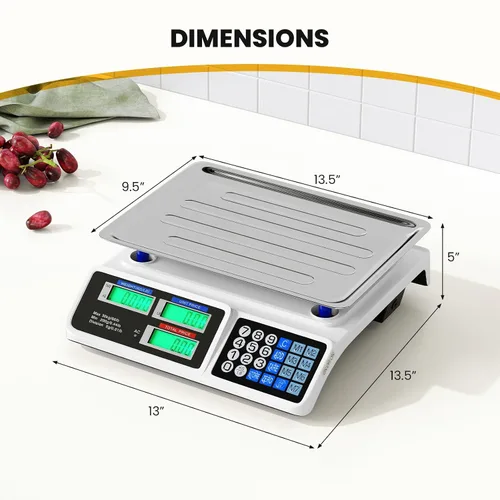 Vista 6 de Giantex Báscula de cálculo de precios 66 lb/30 kg, báscula comercial recargable de alimentos con pantalla LCD doble, plataforma de acero inoxidable