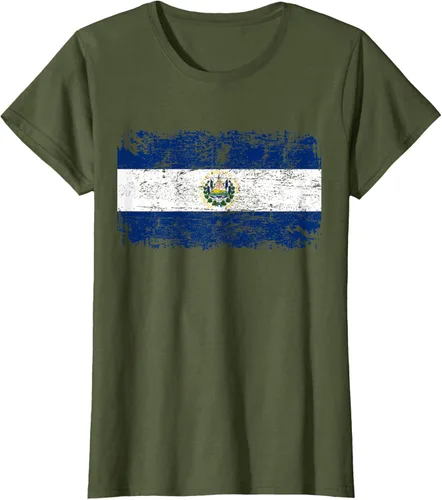 Vista 55 de EL SALVADOR Bandera Vintage Hombres Mujeres Niños Camiseta EL SALVADOR