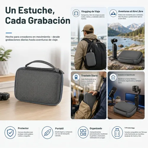 Vista 5 de Comecase Osmo Mobile 8/7P - Funda compatible con DJI OM 8/OM 7 Pro/7 Gimbal Stabilizer, bolsa de viaje con bolsillo de malla y acolchado de esponja