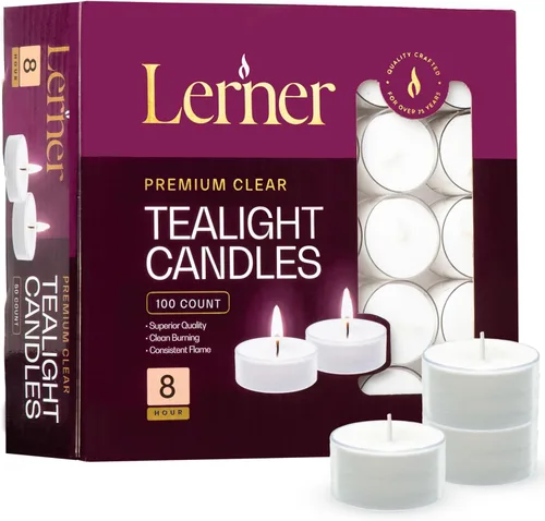 Vista 9 de Lerner - Velas de té en tazas transparentes, 50 unidades, velas de té blanco de 6 horas de combustión prolongada, velas calentadoras de té
