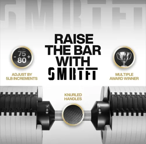 Vista 2 de SMRTFT NUOBELL Adjustable Dumbbells 5–80 lb Set Original NUOBELL Plateado
