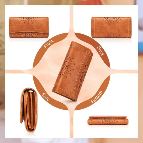 Vista 4 de Aphison - Cartera larga de cuero suave RFID para mujer con caja de regalo