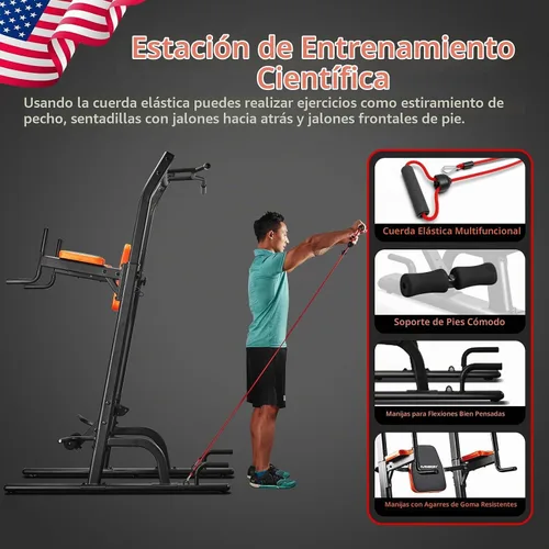 Vista 7 de HARISON Torre de potencia multifunción con banco, barra de dominadas resistente, estación de inmersión para gimnasio en casa, entrenamiento