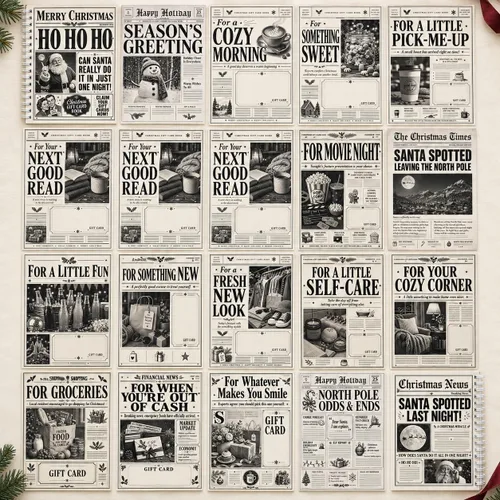 Vista 3 de Libro de tarjetas de regalo de Navidad para adultos, folleto de regalo de Vintage Newspaper