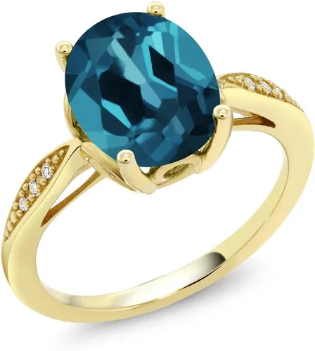 Vista 19 de Gem Stone King Anillo de compromiso de oro amarillo de 14 quilates de 2-3 quilates con piedra preciosa ovalada de 0.394 x 0.315 in y diamantes