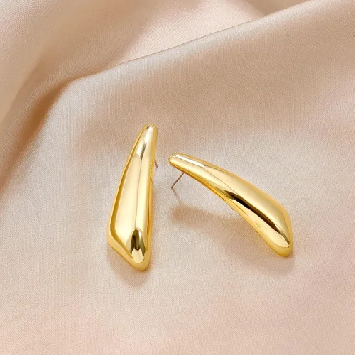 Vista 6 de Aretes colgantes gruesos de oro para mujer, chapados en oro, grandes, minimalistas, geométricos, largos, triangulares, exagerados, para mujer, a