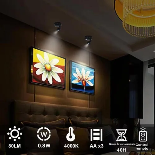 Vista 5 de HAMVIDNE Foco LED, funciona con pilas, luces para interiores, color blanco