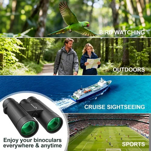 Vista 7 de Binoculares de 15 x 42 para adultos de alta potencia, binoculares portátiles ligeros Aurosports HD con adaptador de teléfono, prisma BAK4 y bolsa