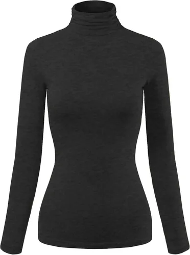 Vista 14 de MixMatchy Camiseta básica de manga larga con cuello alto y corte ajustado para mujer Negro