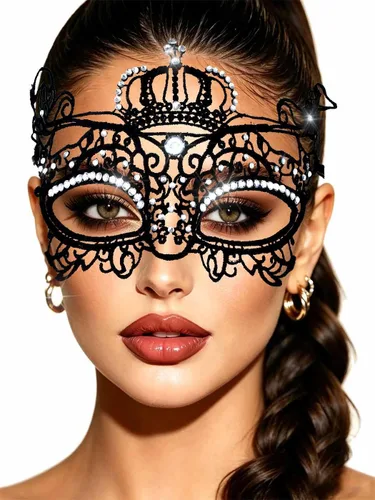 Vista 10 de Yalice Máscaras de encaje con strass para mujer, máscara de media cara con destellos para fiesta de disfraces