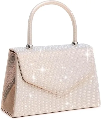 Vista 15 de Dasein Bolso de Noche para Mujer, Bolsos de Embrague para Fiesta, Bolsos de Boda, Bolsos de Cóctel y Baile con Brillo Esmerilado Champán