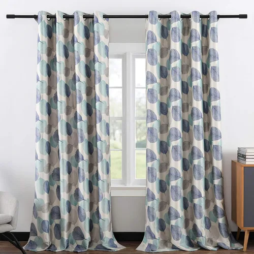 Vista 2 de Leeva Cortinas opacas para puerta corredera, cortinas de bloqueo de luz con hojas de serie azul, cortinas pesadas para ventanas de guardería, 2