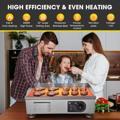 Vista 7 de WeChef 22 "Plancha comercial 3000 W Plancha eléctrica de encimera antiadherente plana de acero inoxidable ajustable restaurante parrilla control