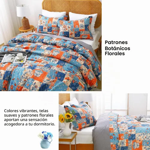 Vista 5 de Mooreeke juego de funda de edredón de tamaño individual, 2 piezas, con cierre de cremallera, funda de edredón boho con montaje floral, juego de ropa