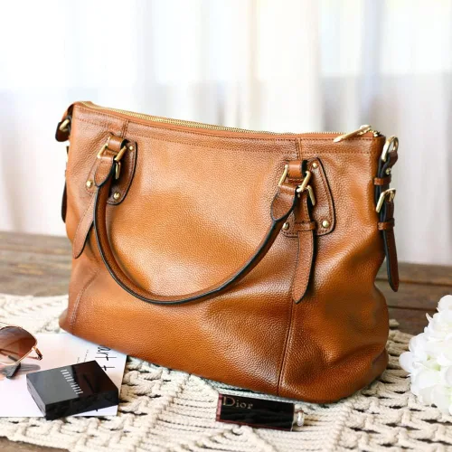 Vista 6 de Kattee Bolsos de cuero genuino Bolso de hombro para mujer, bolso de diseñador con asas superiores, bolso cruzado de gran capacidad