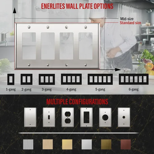 Vista 67 de ENERLITES Placa decorativa doble de metal para interruptor o receptáculo, placa de pared de acero inoxidable, resistente a la corrosión