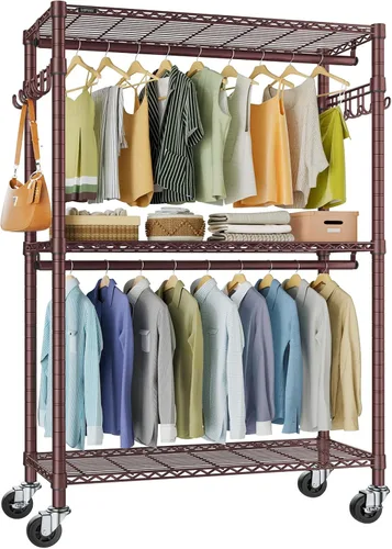 Vista 16 de VIPEK R2 - Perchero mediano con ruedas y ganchos laterales, resistente para colgar ropa, ajustable con alambre de metal, armario portátil con ruedas