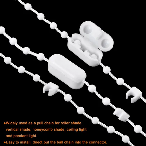 Vista 4 de MECCANIXITY Cadena de bolas de sombra enrollable, extensión de cable de 33 pies con 4 clips de conector, para parte de cortina, 1 juego