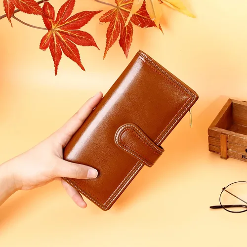 Vista 7 de VOCUS Cartera de cuero para mujer, billetera larga plegable de gran capacidad, tarjetero para tarjetas de crédito con cremallera para damas..
