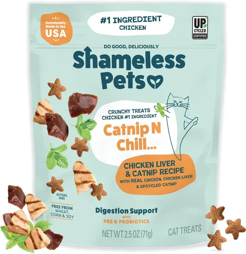 Vista 12 de Shameless Pets Golosinas para gatos con Catnip y pollo para la salud digestiva, crujientes