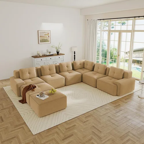 Vista 20 de Sofás modulares sin hueso de 152.8 pulgadas para sala de estar, sofá modular con diván en forma de L, cómodo asiento profundo tapizado de tela