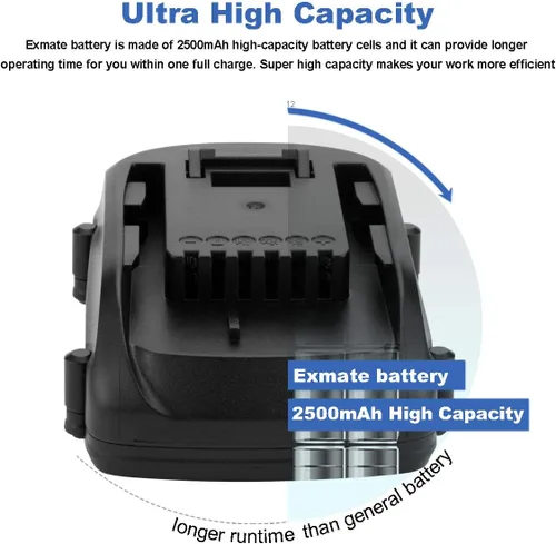 Vista 6 de Exmate Batería de repuesto de iones de litio de 18V 2.5Ah para Worx WA3512 WA3511 WA3512.1 WA3523 WG151 WG151E WU287 WU381 WX163 Batería