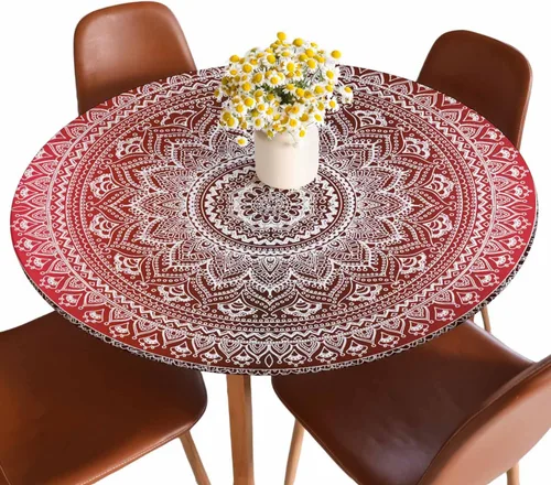Vista 10 de Mantel de ajedrez blanco y negro con cuadrículas redondas, planos, abstracto, impermeable, lavable, para mesa de comedor ajustable de 40 a 44