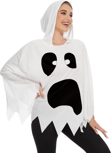 Vista 11 de TMSD Disfraz divertido de poncho de fantasma de esqueleto de Halloween para mujer