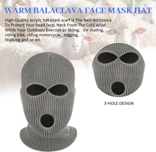 Vista 5 de Máscara facial completa para hombre, pasamontañas de punto, máscara de esquí de invierno con 3 agujeros para suministros de invierno para adultos