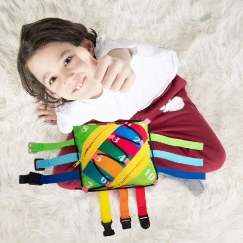 Vista 8 de teytoy Juguetes sensoriales de almohada con hebilla para niños pequeños, juguetes de viaje para niños de 1 a 3 años, aprendizaje de habilidades