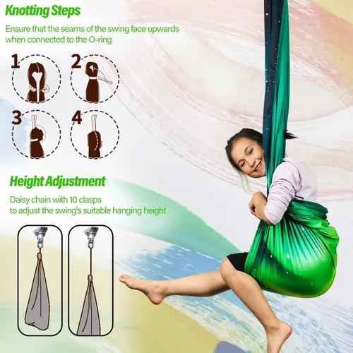Vista 6 de Columpio sensorial para niños y adultos con capacidad para hasta 300 libras en interiores y exteriores, columpio de terapia de abrazo de doble capa