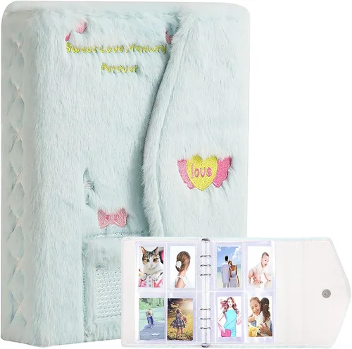 Vista 10 de Carpeta A5 Kpop - Álbum de fotos de felpa con 20 fundas interiores de 3 pulgadas para álbum de fotos en hojas sueltas, rellenable, 6 anillos, Negro