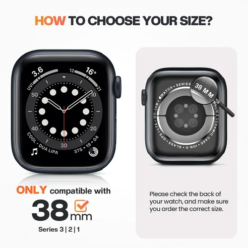 Vista 2 de Goton - Funda impermeable para Apple Watch 38 mm Series 3 2 1, protector de pantalla de vidrio templado, protección completa de policarbonato duro