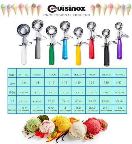 Vista 2 de Cuisinox Cuchara para helado, cuchara para servir y preparar, acero inoxidable de acción de primavera, color azul #16 (2 onzas)